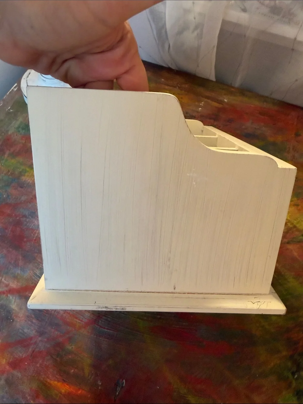 Cream Wooden Desk Organizer Pencil Paper Case with 5 Compartments